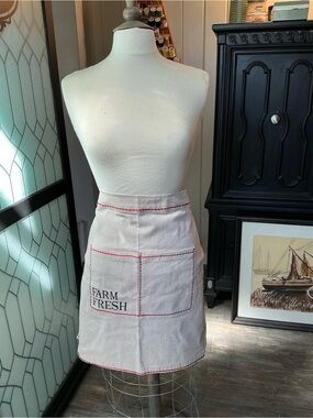Farm Fresh Embroidered Pocket Apron Skirt - Natural with Red Stitching
